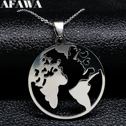 2019 Fashion World Map Stainless Steel Necklaces